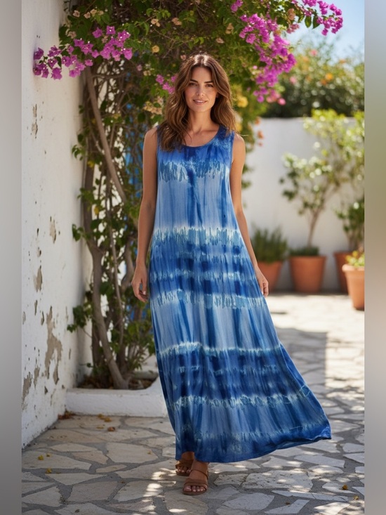 Dresses & Skirts - India Boutique Blue Tie-Dye Maxi Dress
